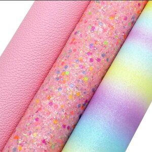 3 piece set FAUX leather craft sheets 8x13" Solid, Chunky and fine glitter